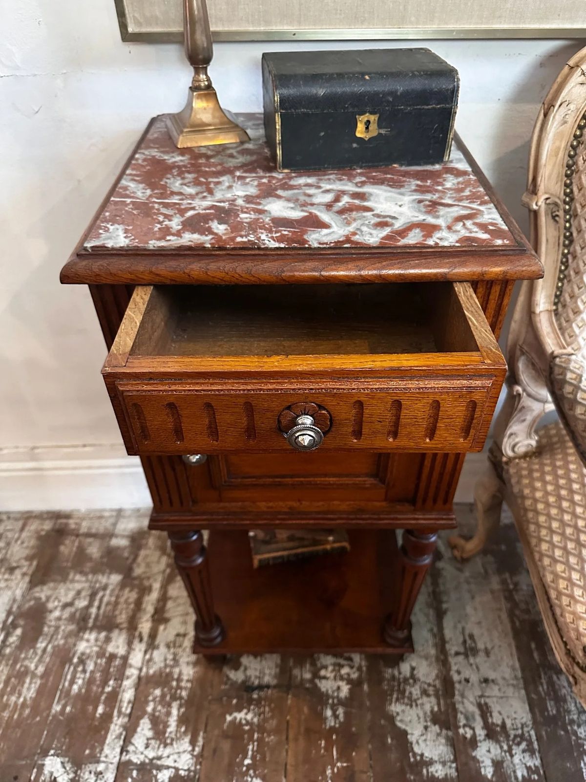 Belgian Oak Bedside Marble Top C1910 photo buy