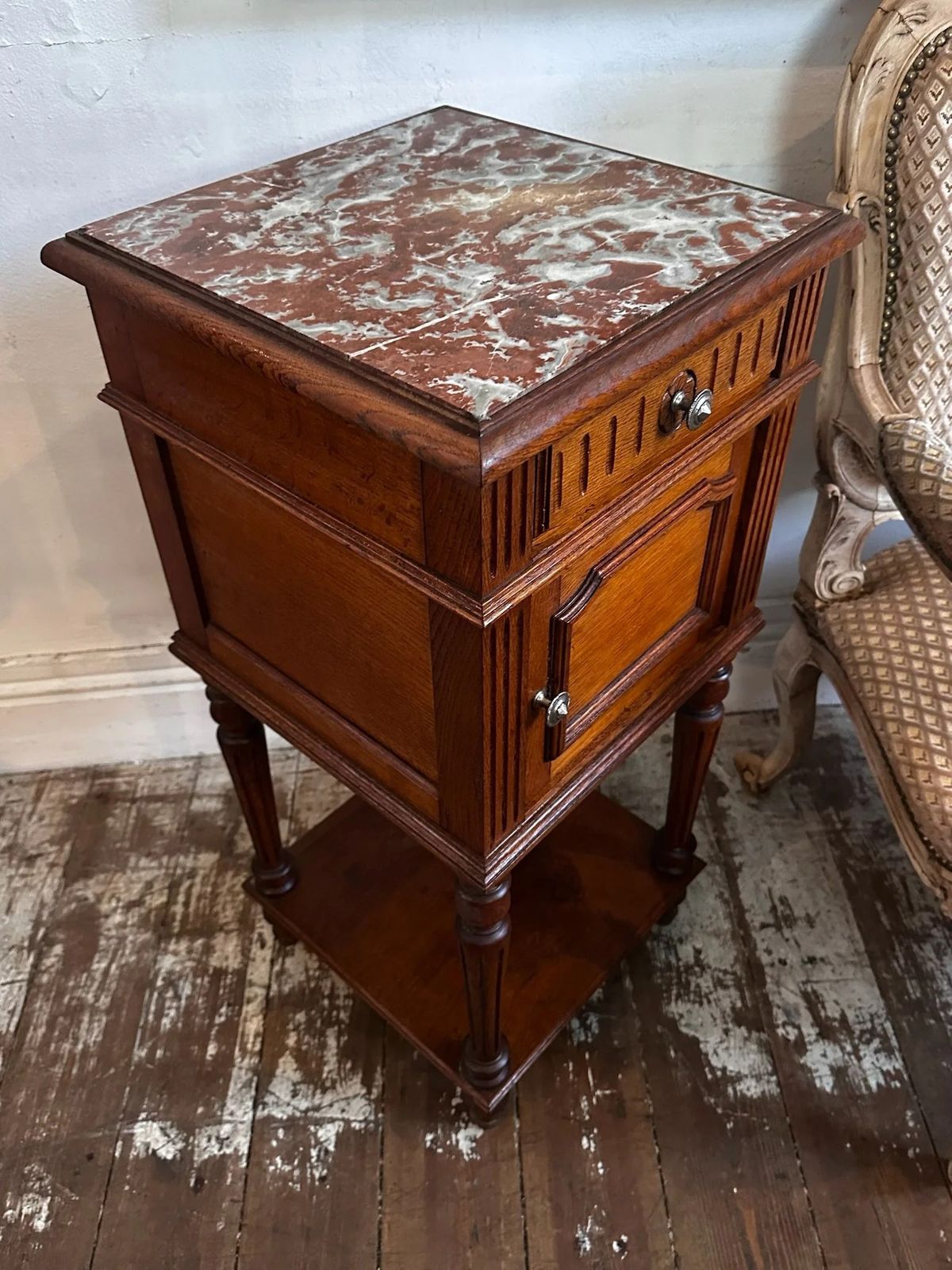photo for sale Belgian Oak Bedside Marble Top C1910