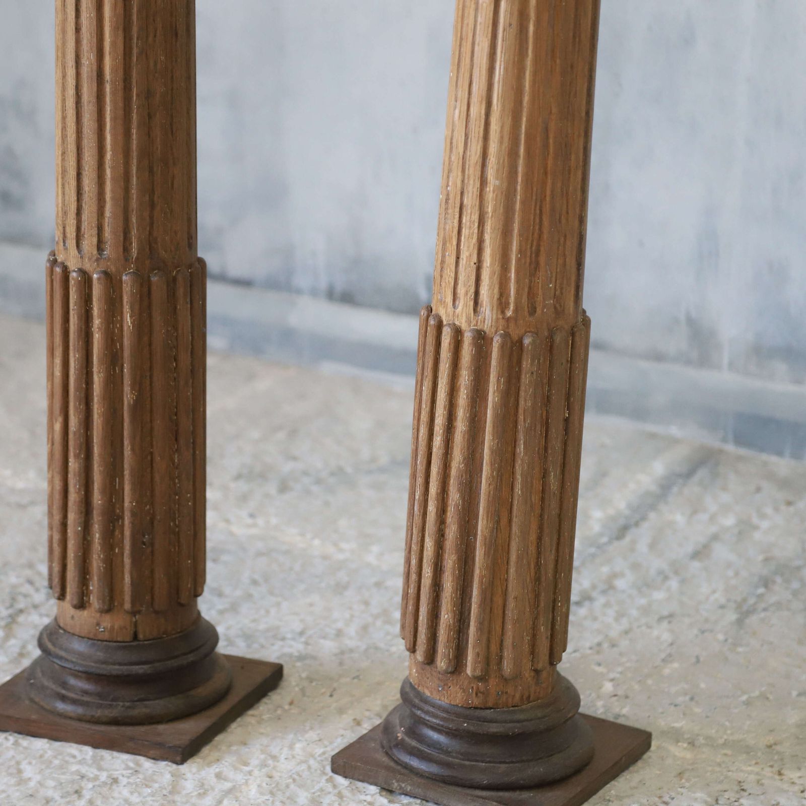 photo for sale Pair Of Antique Hand Carved Wooden Corinthian Columns   Classical Architectural Display