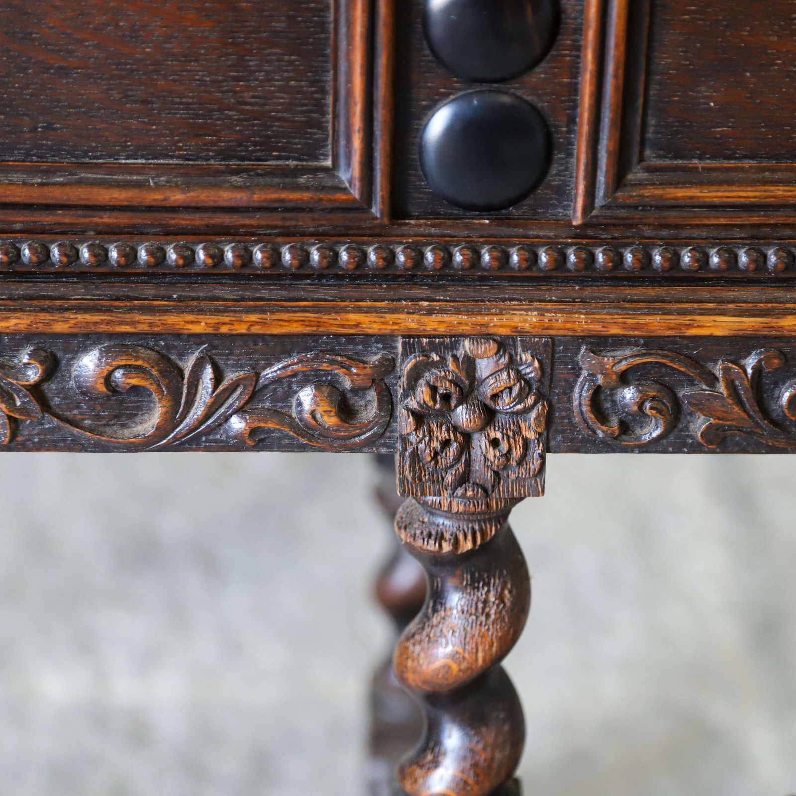 1930s English Oak Sideboard   Carolean Revival   Finely Carved With Barley Twist Supports photo buy