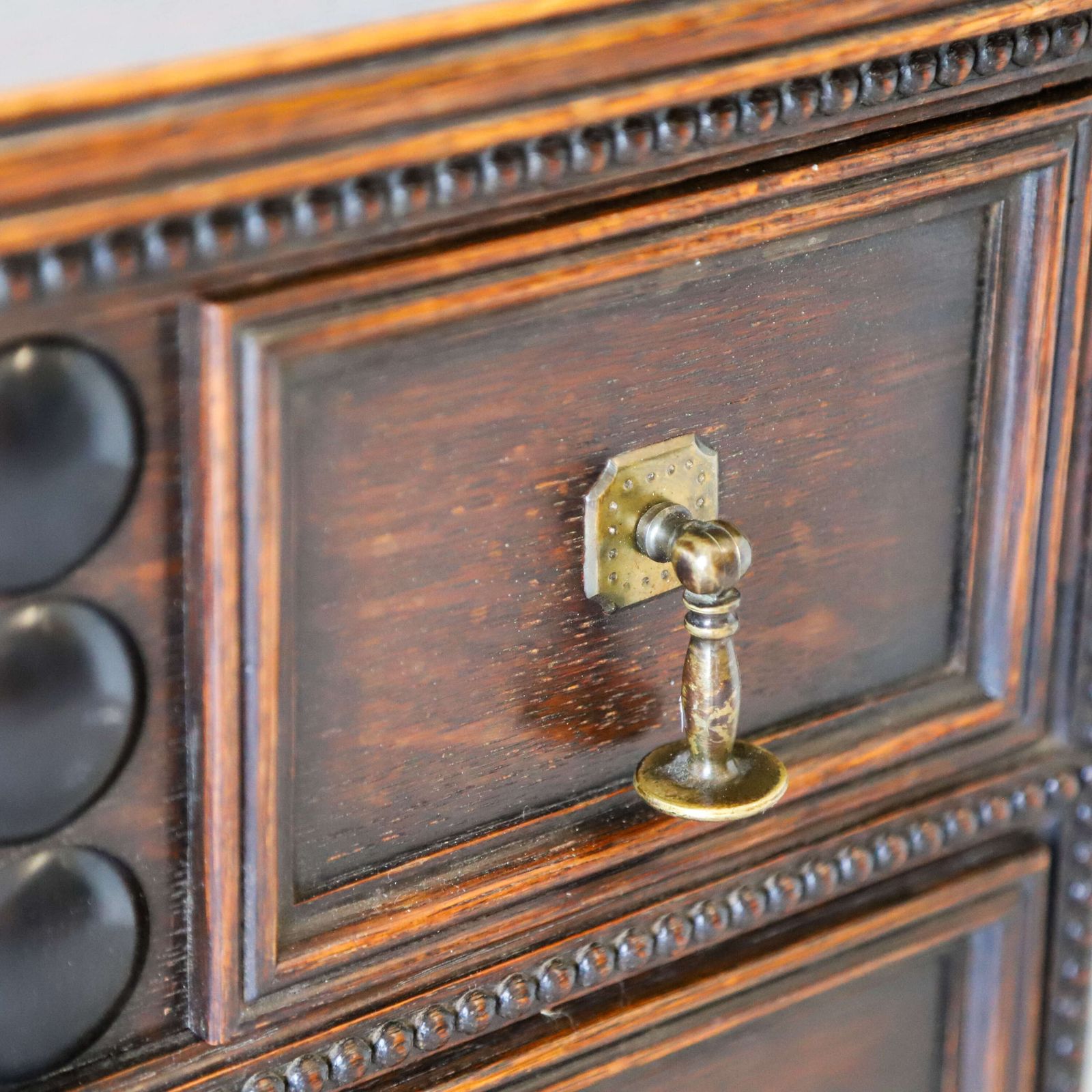 photo vintage 1930s English Oak Sideboard   Carolean Revival   Finely Carved With Barley Twist Supports