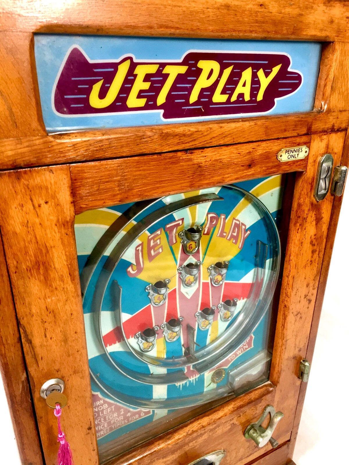 Antique Arcade Coin Operated Penny Machine Jet Play By Oliver Whales C.1954 photo 2249.0