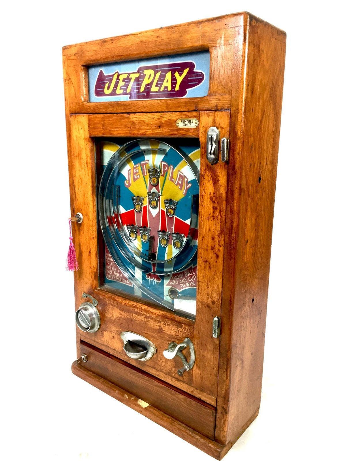 Antique Arcade Coin Operated Penny Machine Jet Play By Oliver Whales C.1954 photo vinterior
