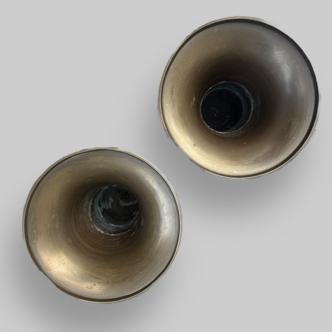 A Pair Of Mid C20th Indian Brass Trumpet Vases photo 80.0