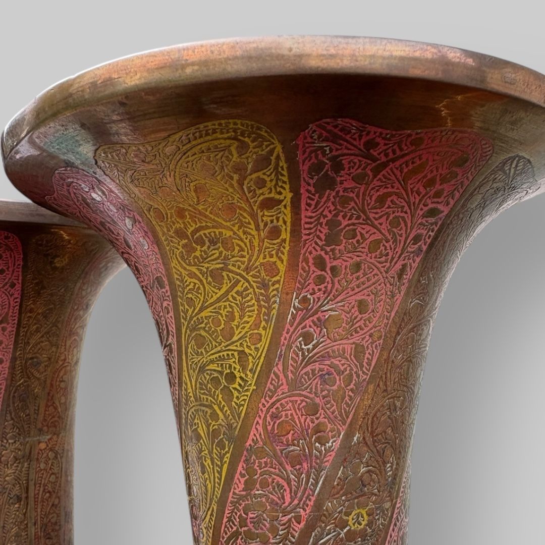 A Pair Of Mid C20th Indian Brass Trumpet Vases photo vinterior