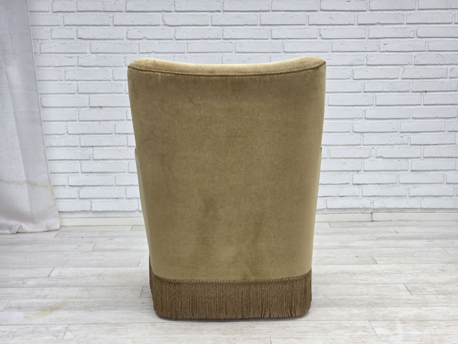 Furniture 1970s, Danish Highback Armchair, Light Green Furniture Velour. photo