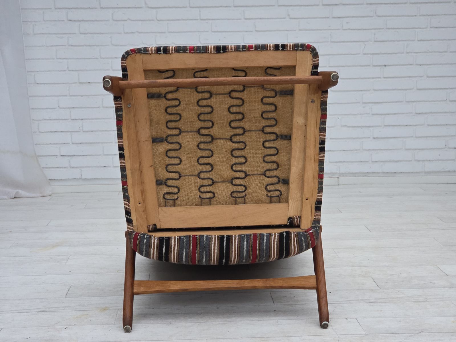 1960s, Swedish Armchair, Striped Furniture Wool Fabric, Oak Wood, Teak Wood. photo buy