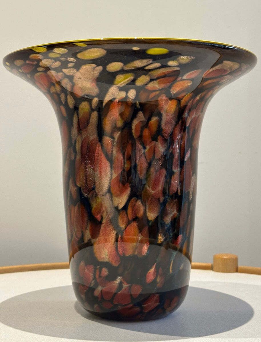 1990s American Contemporary Handblown Brown & Black Aventurine Glass Vase photo furniture