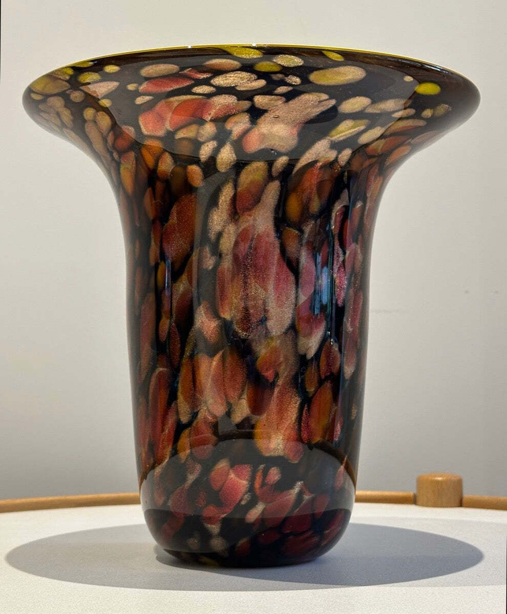 1990s American Contemporary Handblown Brown & Black Aventurine Glass Vase photo 195.0