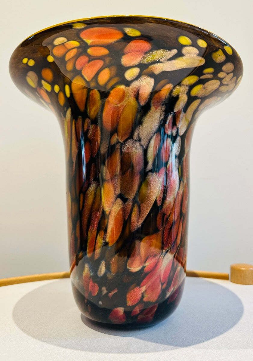 1990s American Contemporary Handblown Brown & Black Aventurine Glass Vase photo buy