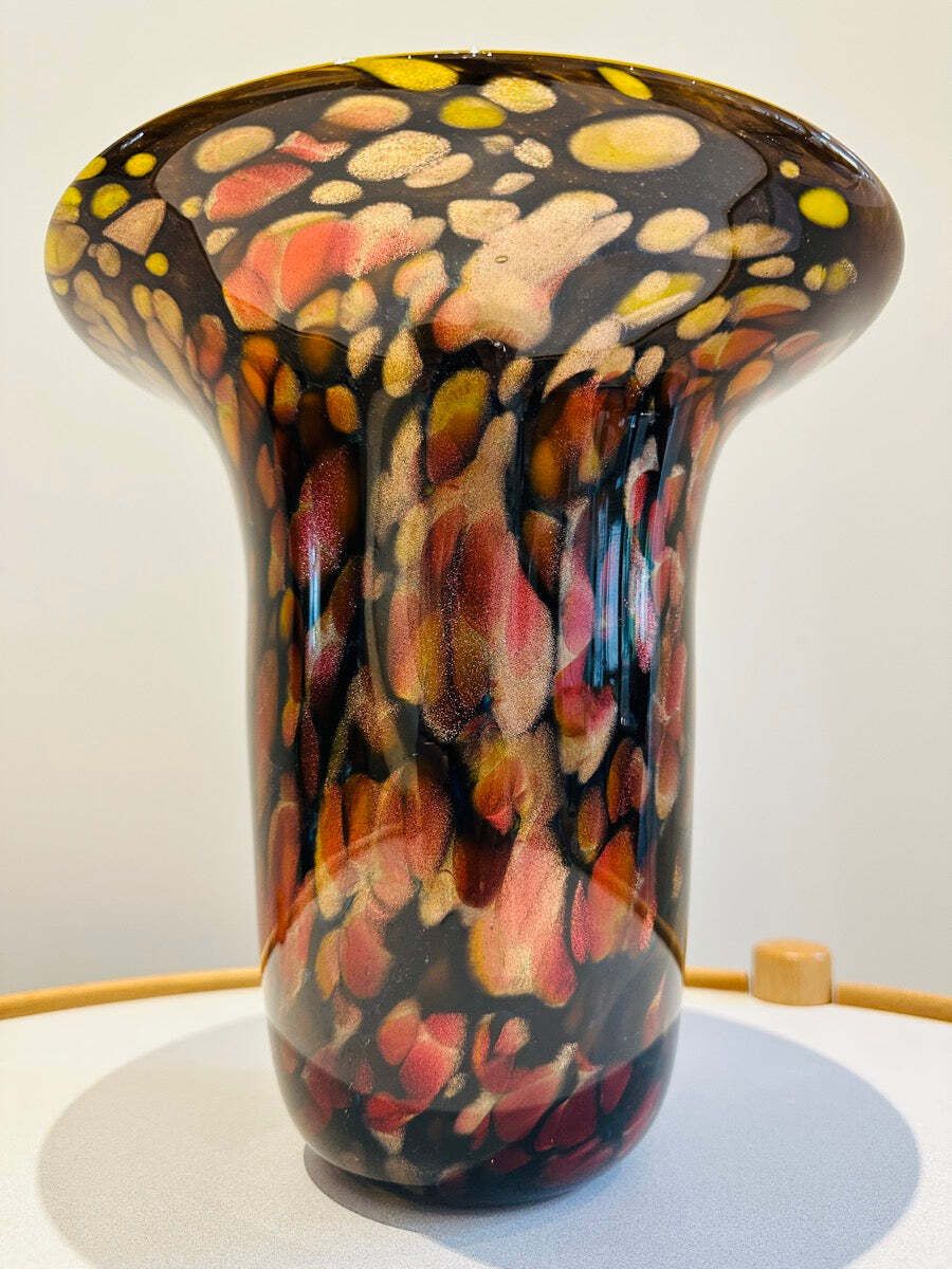 photo for sale 1990s American Contemporary Handblown Brown & Black Aventurine Glass Vase