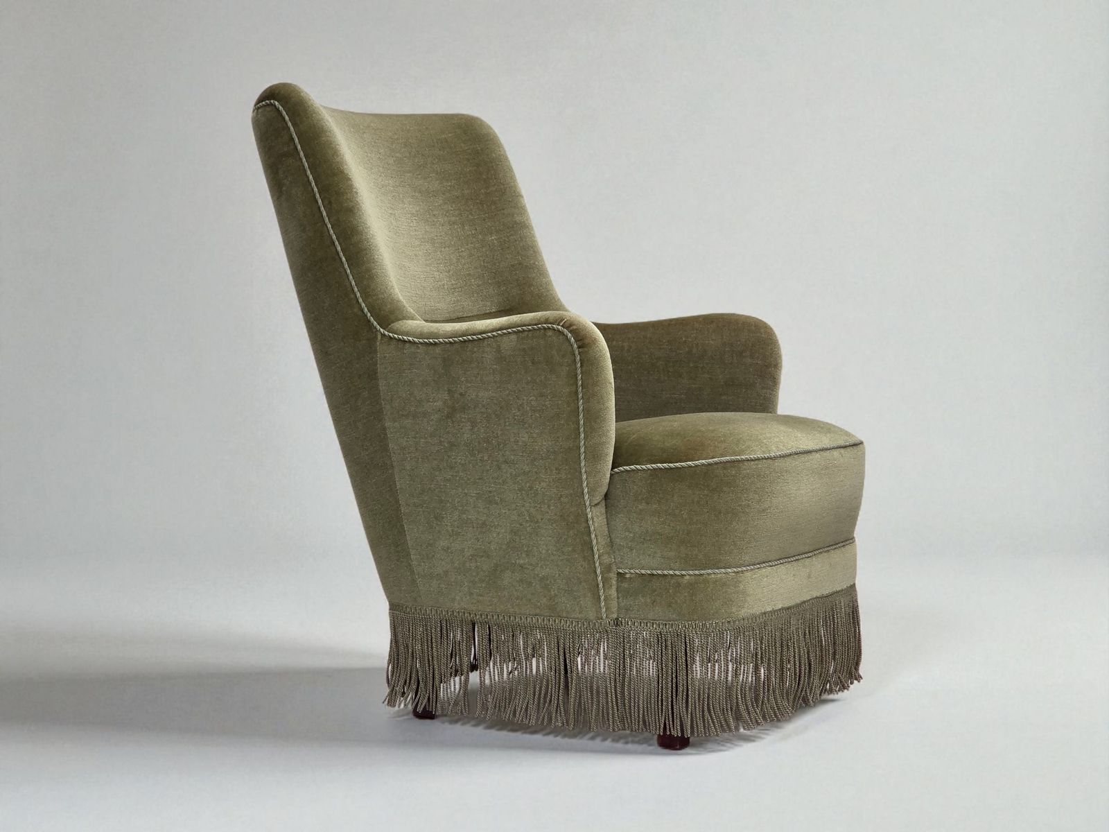 1970s, Danish Highback Armchair, Green Furniture Velour.