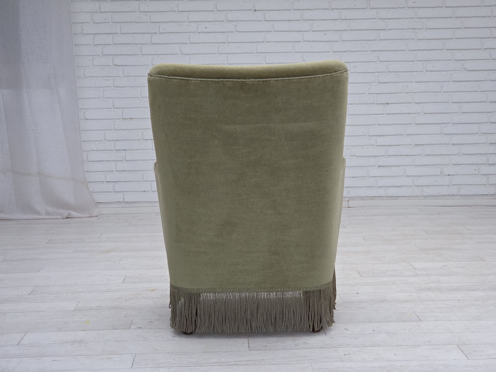 1970s, Danish Highback Armchair, Green Furniture Velour. photo furniture