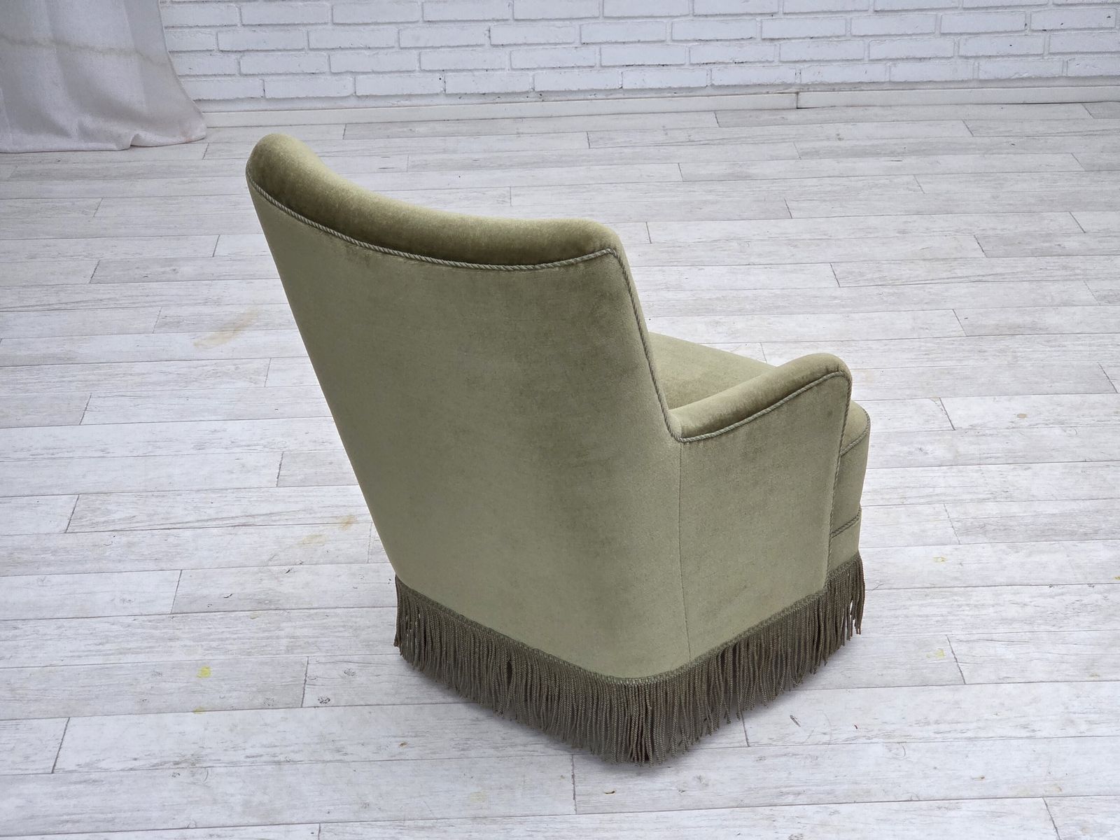 1970s, Danish Highback Armchair, Green Furniture Velour. photo for sale