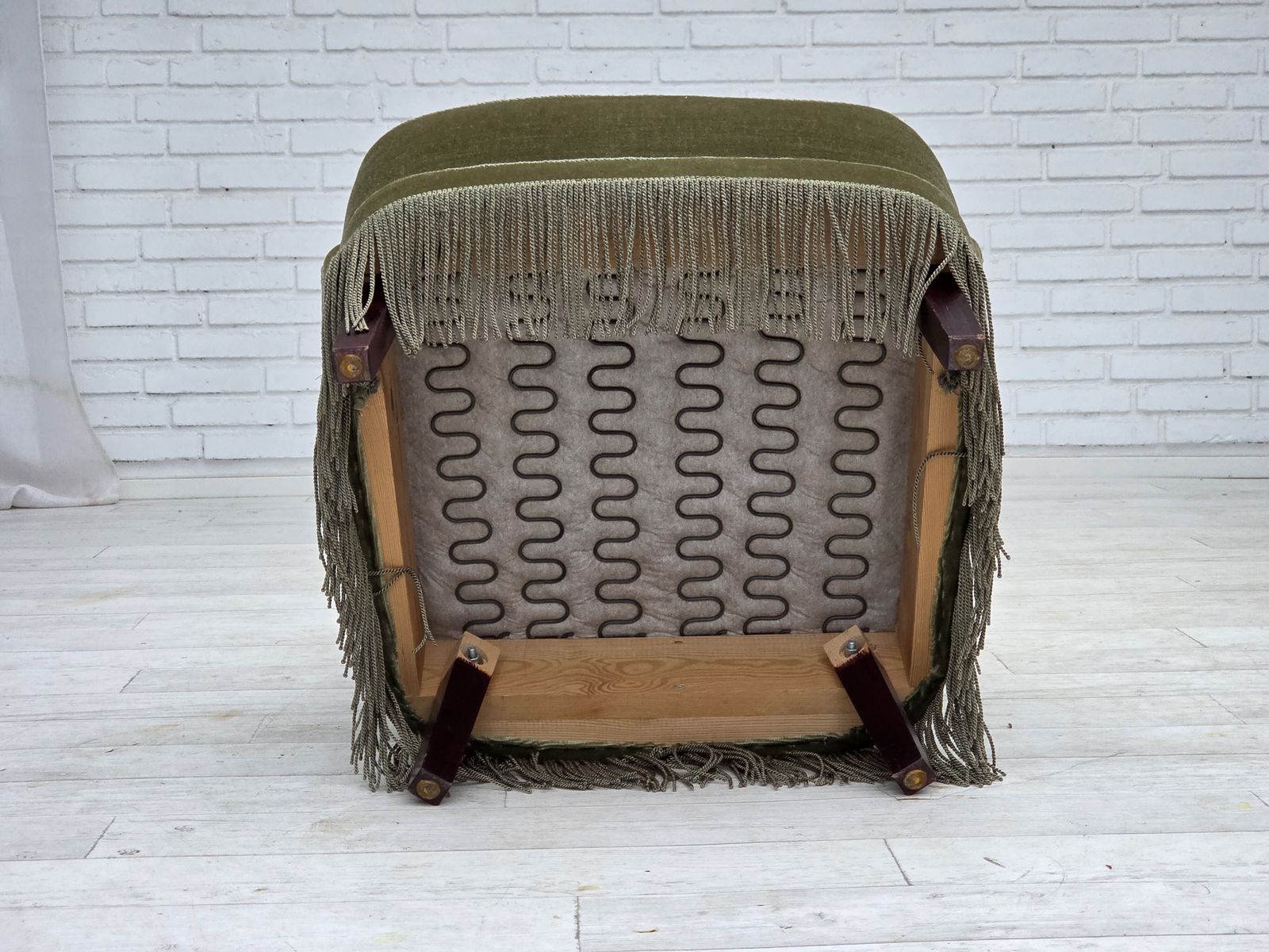 1970s, Danish Highback Armchair, Green Furniture Velour. photo vintage
