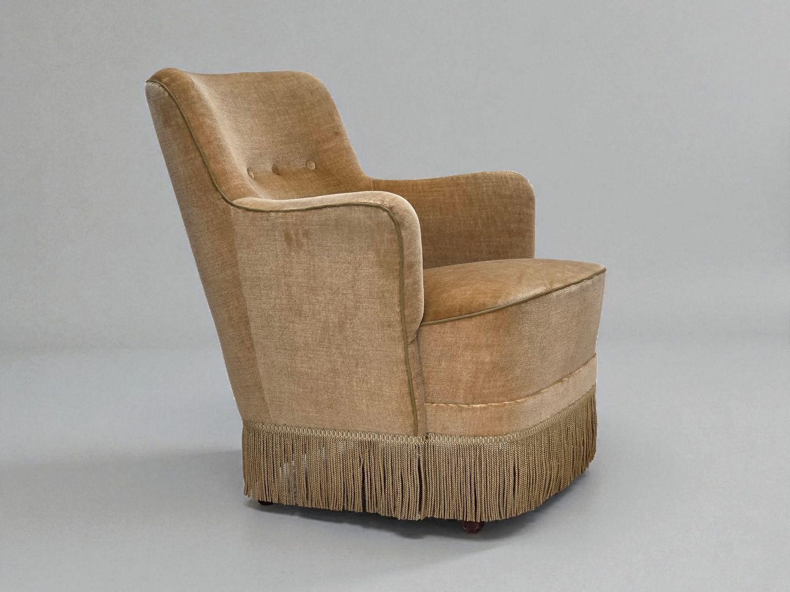 1970s, Danish Armchair, Light Green Furniture Velour.