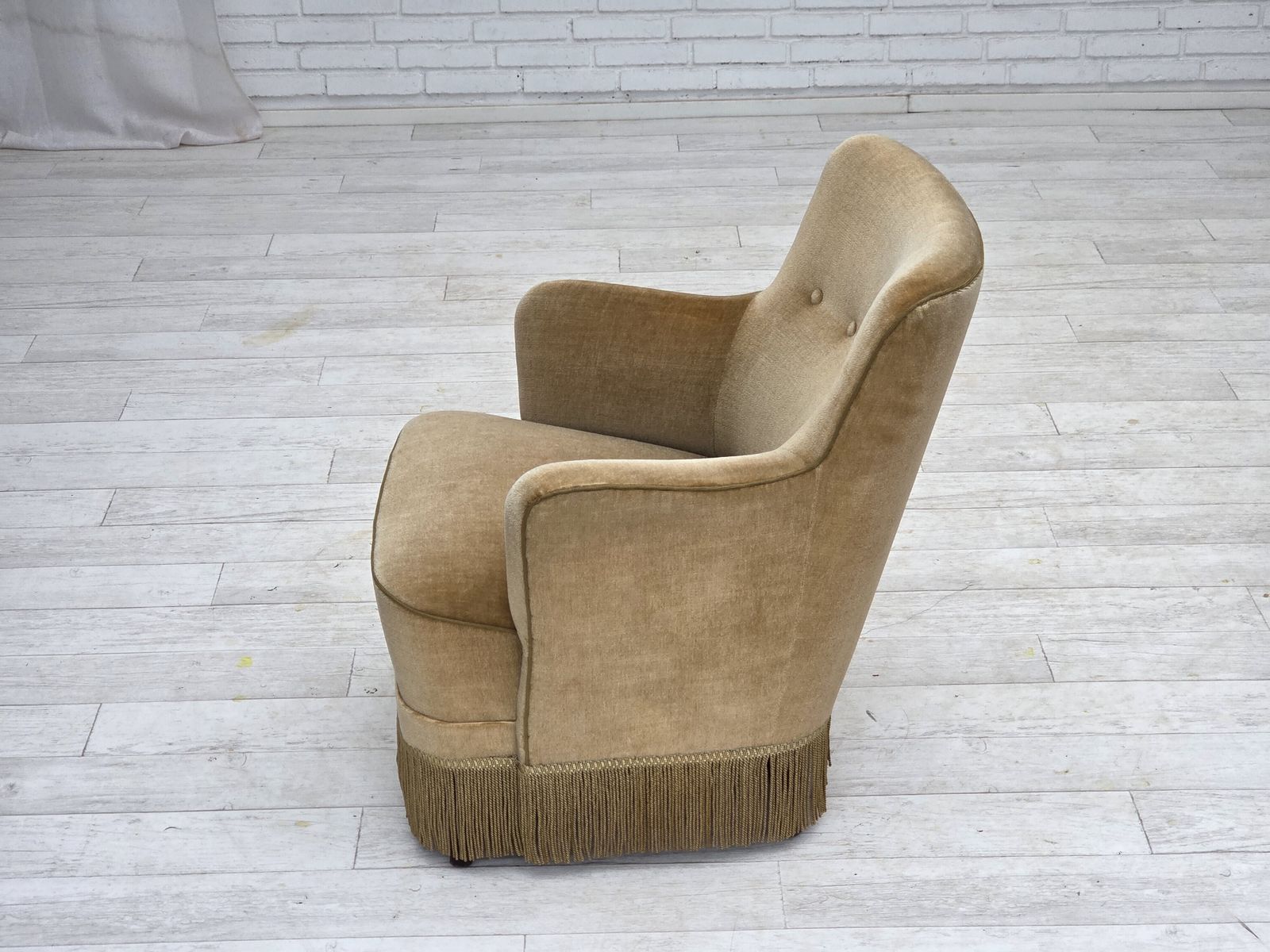 1970s, Danish Armchair, Light Green Furniture Velour. photo 870.0