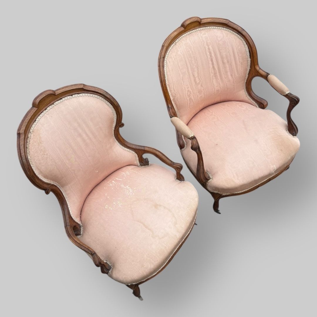C19th "His And Hers" French Fauteuil Chairs photo furniture