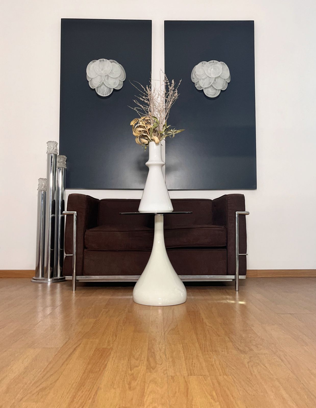 Pair Of Glass Wall Sconces   10 Alabaster White Disks photo Lighting