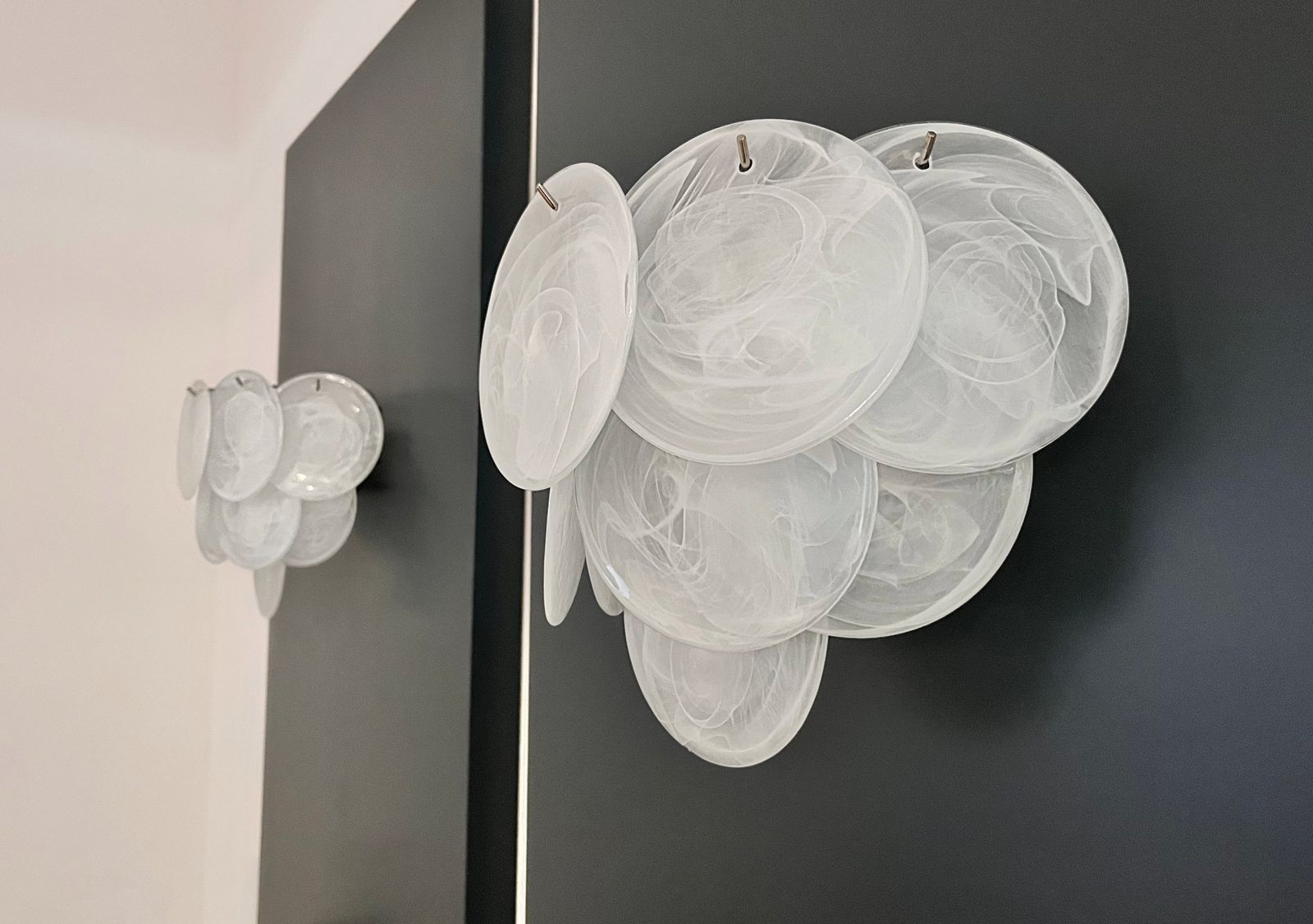 photo furniture Pair Of Glass Wall Sconces   10 Alabaster White Disks