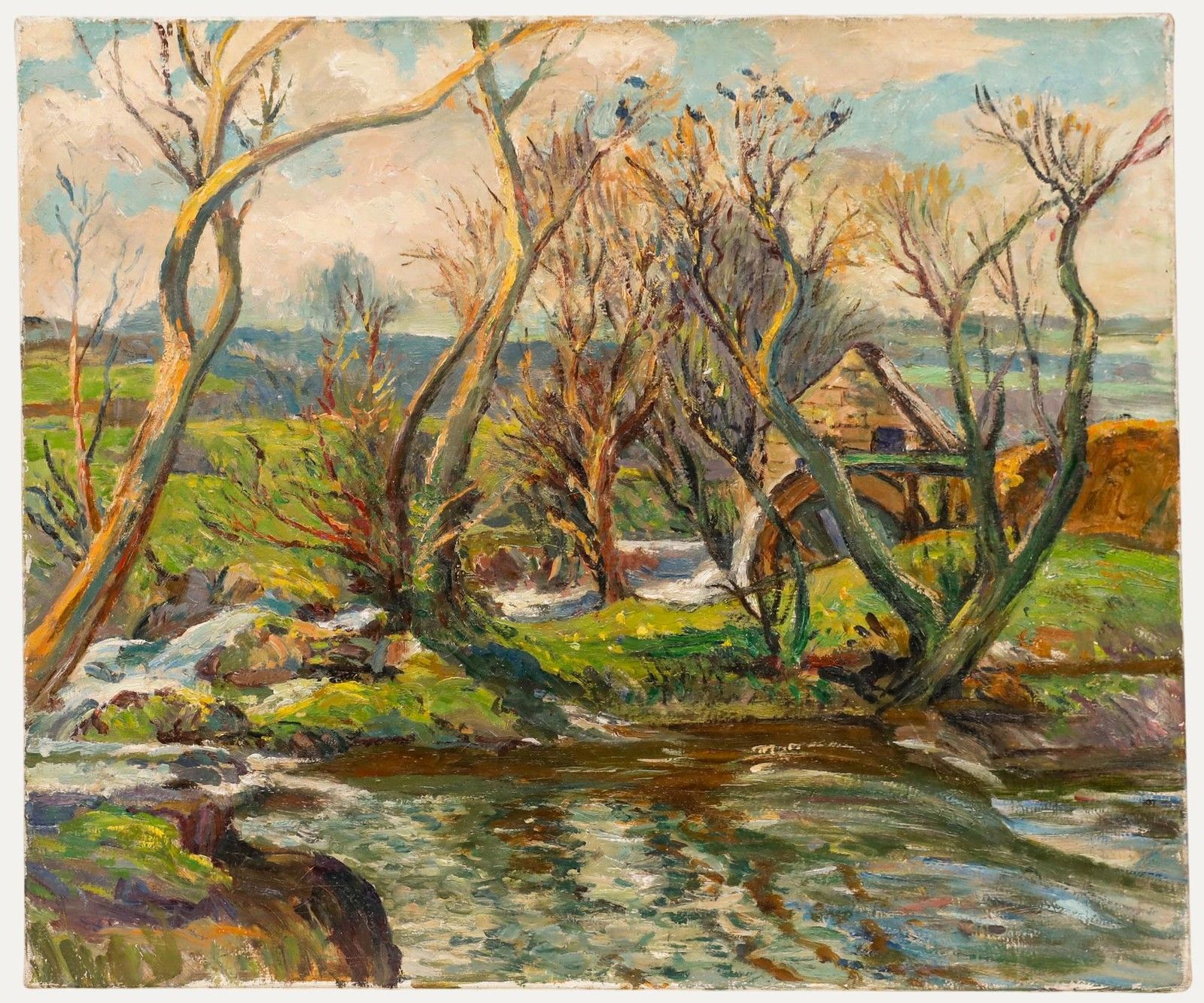 Gordon Clifford Barlow (1913 2005) Oil, Vellan Drucksia Old Mill In Springtime