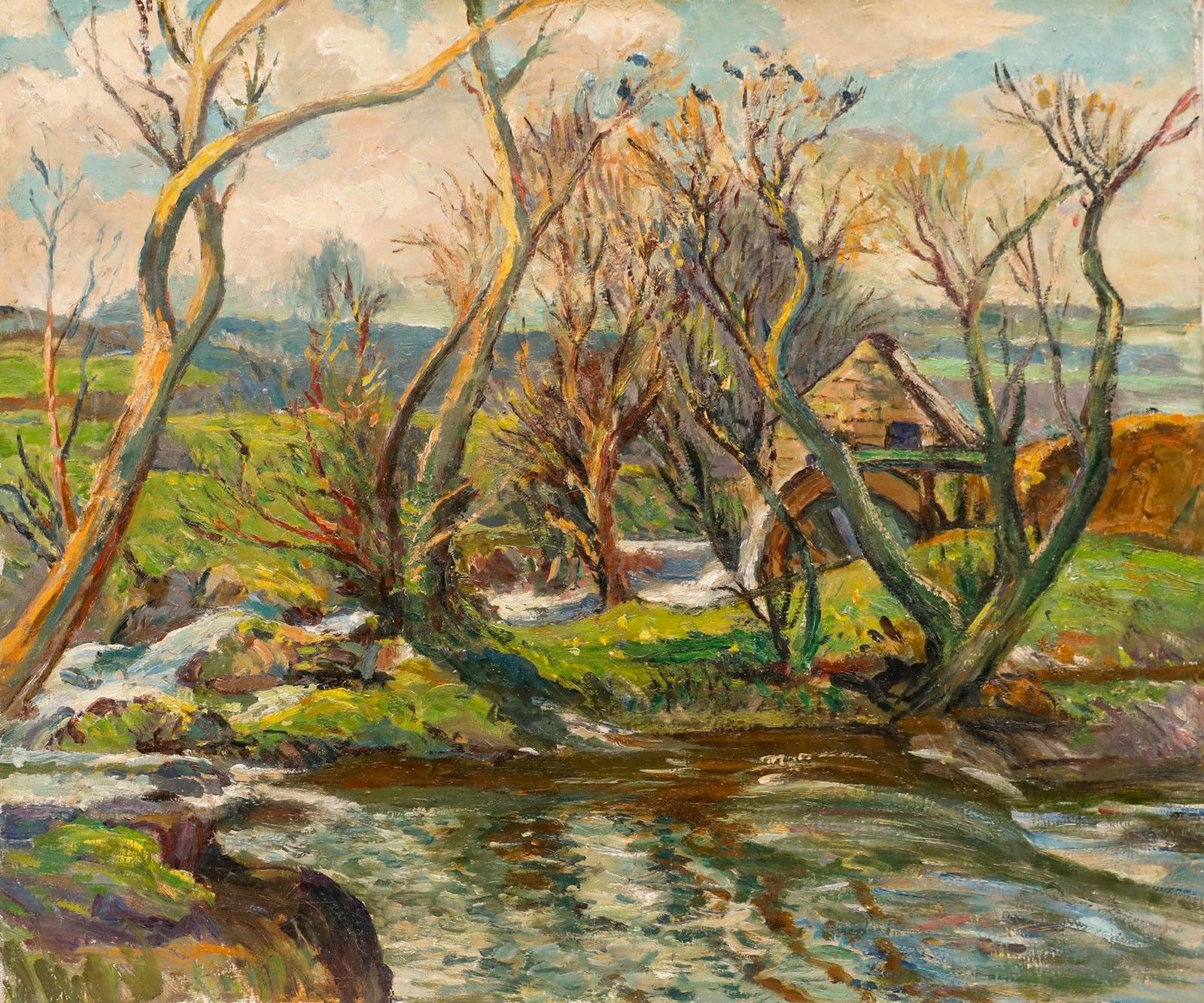 Gordon Clifford Barlow (1913 2005) Oil, Vellan Drucksia Old Mill In Springtime photo furniture