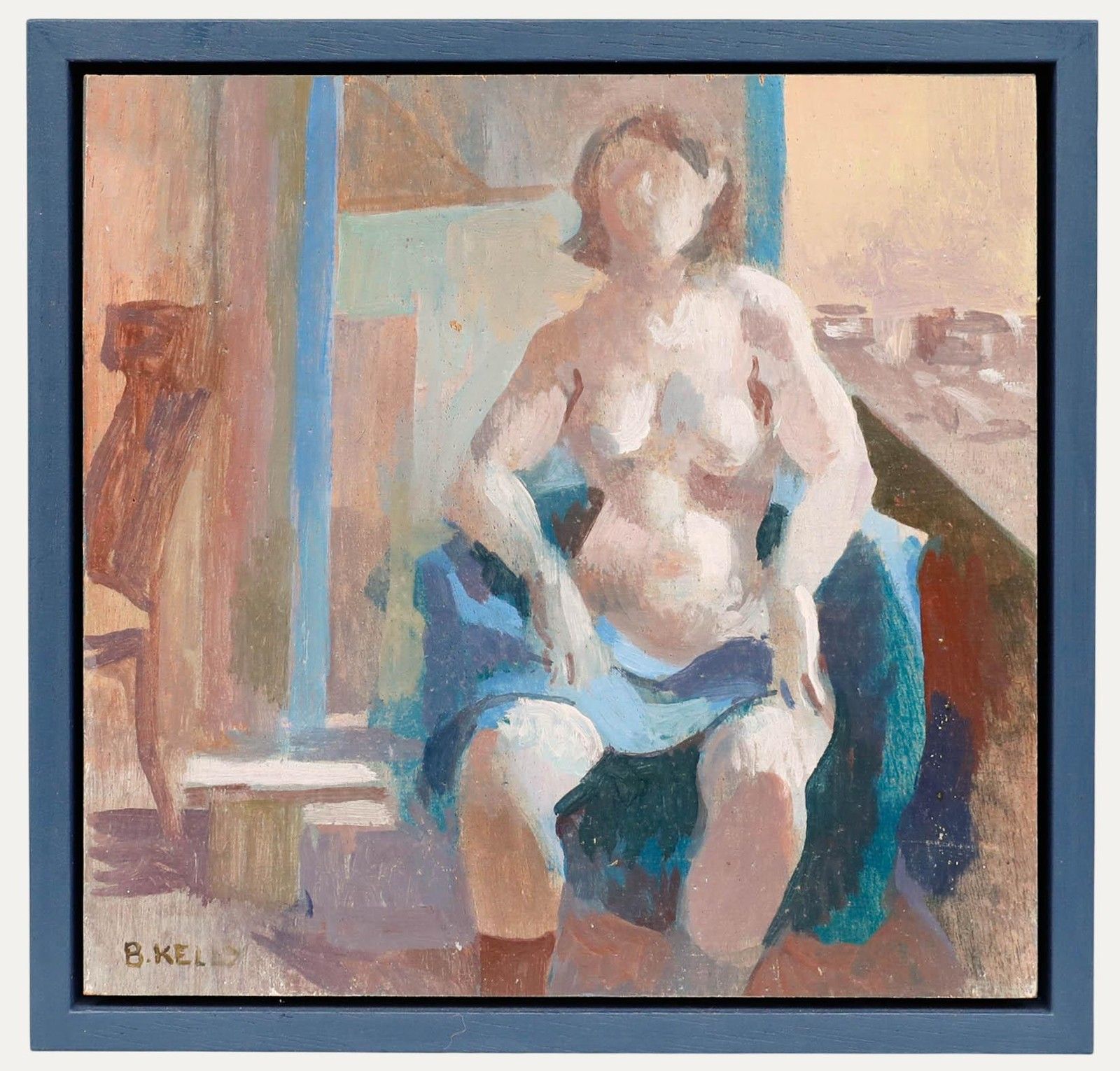 Bernadette Kelly (B.1933) 20th Century Oil, Nude With Blue Blanket