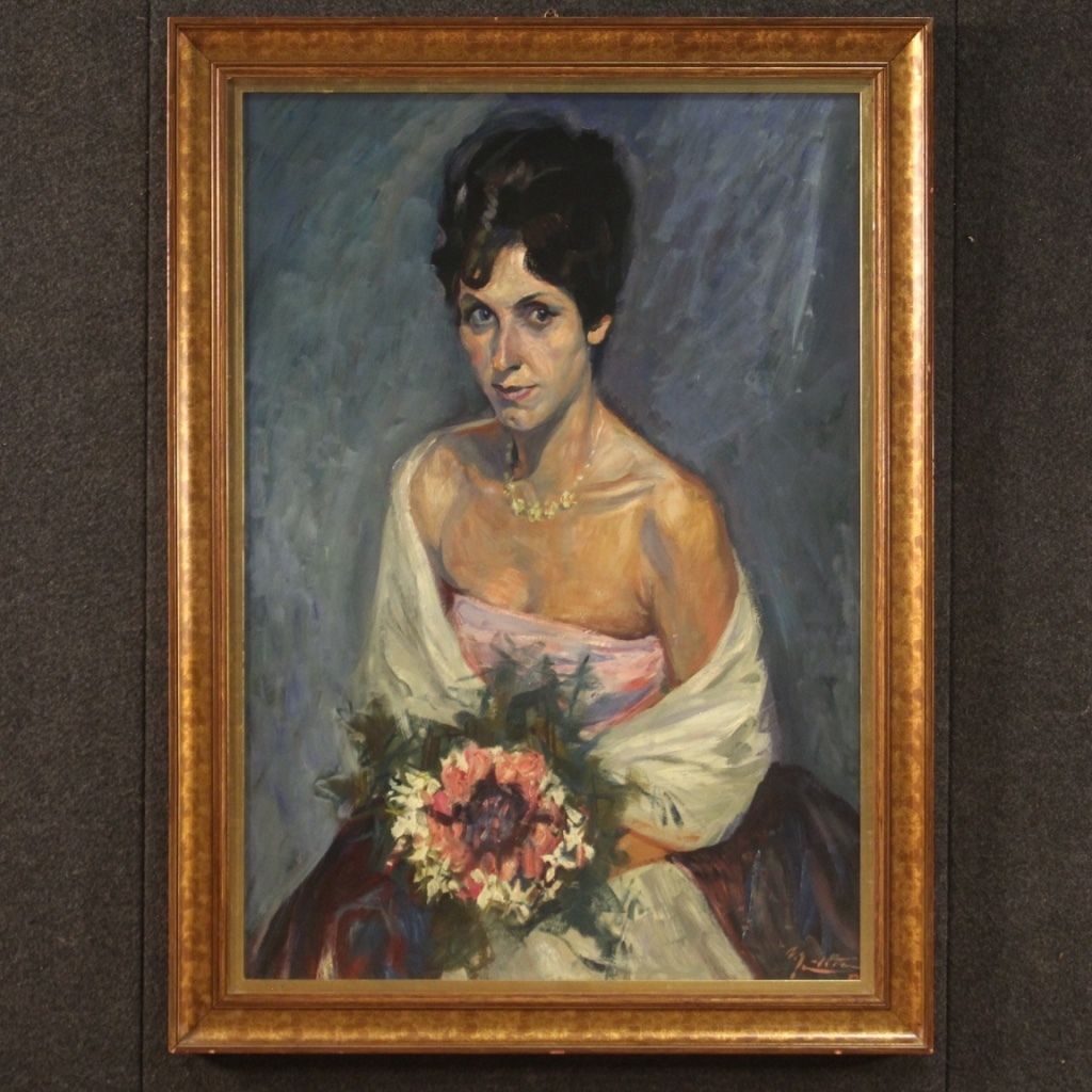Signed Painting Portrait Of A Lady From 20th Century