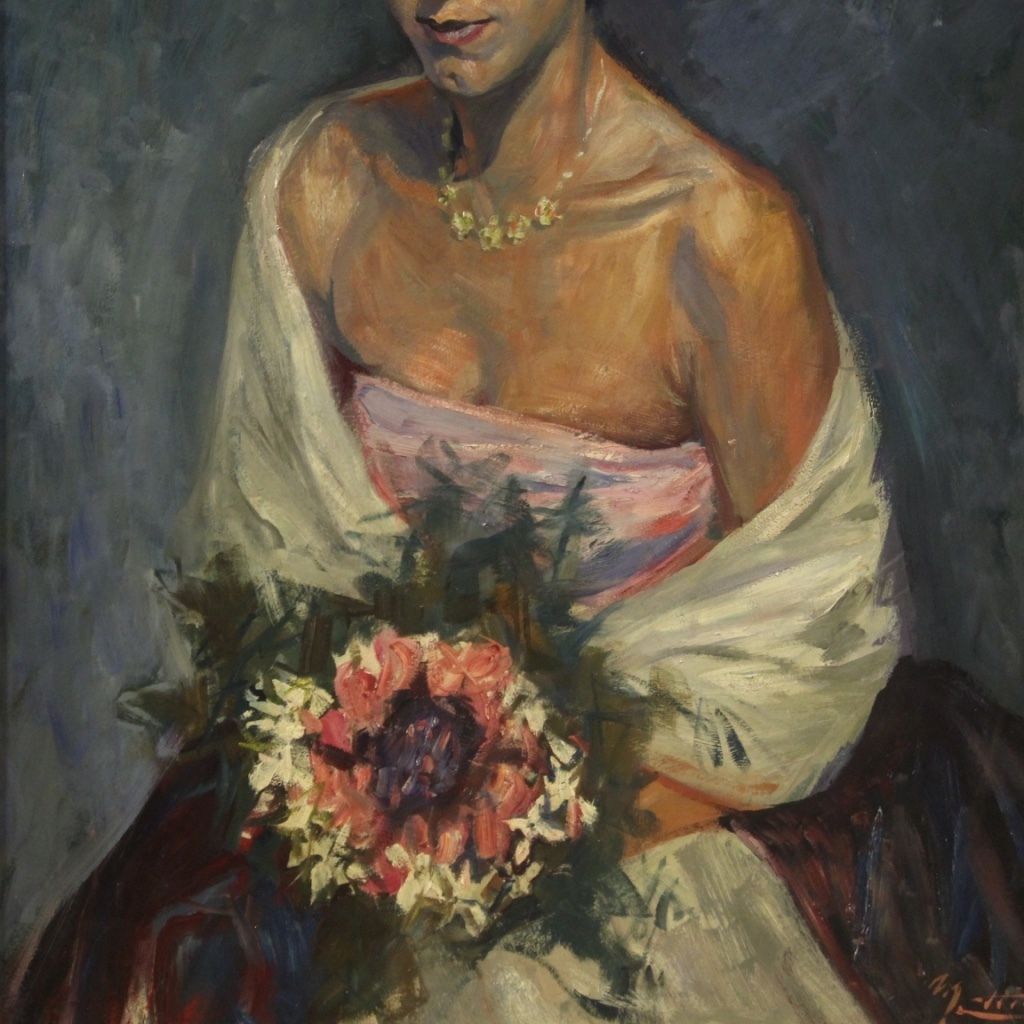 photo vinterior Signed Painting Portrait Of A Lady From 20th Century