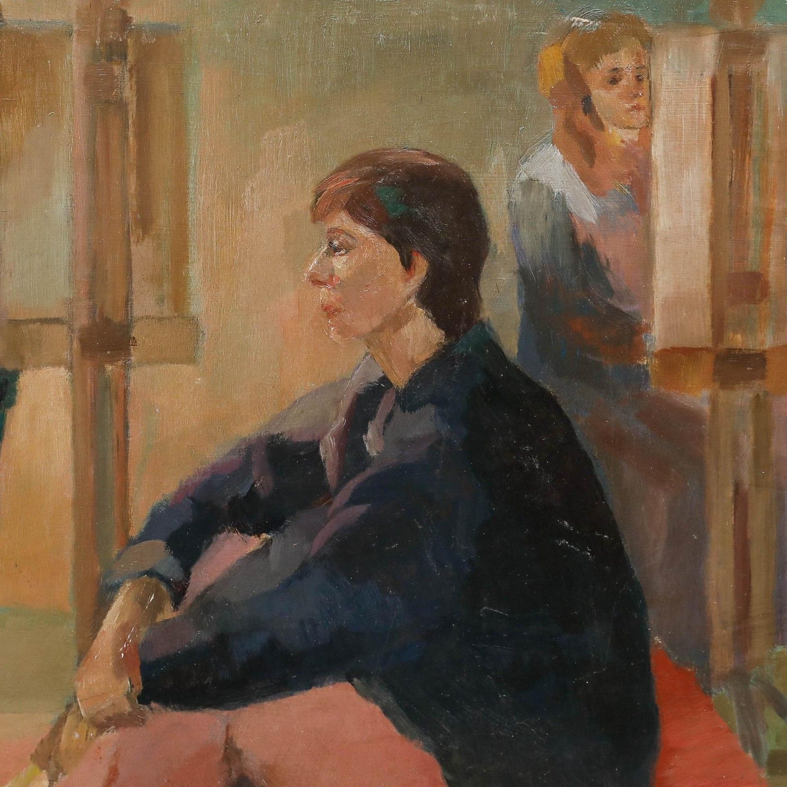 James Proudfoot (1908 1971) Framed Oil, Female Muse With Artists photo Art