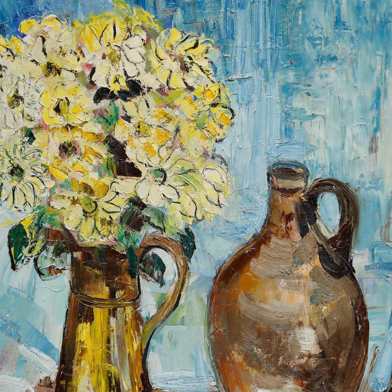 Jose Biesemans 20th Century Oil, Still Life With Yellow Daisies photo Art