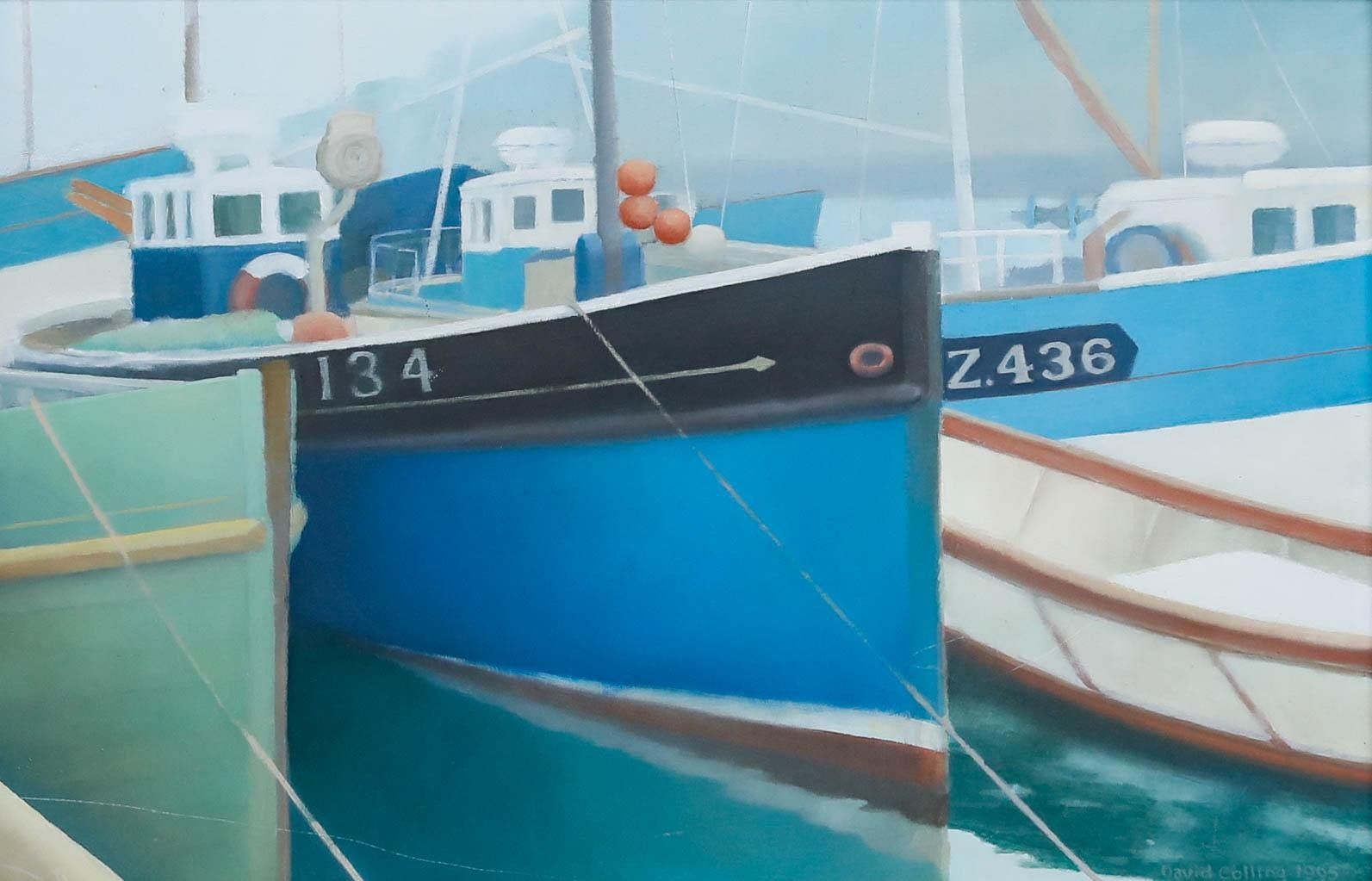 David Collings (B.1949) Framed Contemporary Oil, Reflections, Newlyn photo furniture