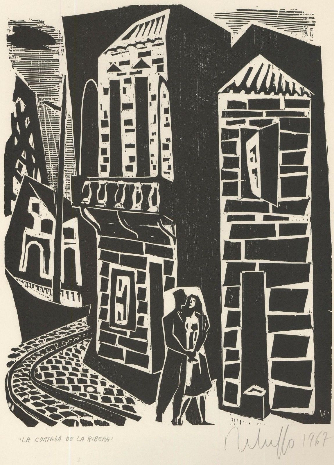 Victor Rebuffo (1903 1983) Mid 20th Century Woodcut, La Cortada De La Ribera photo furniture