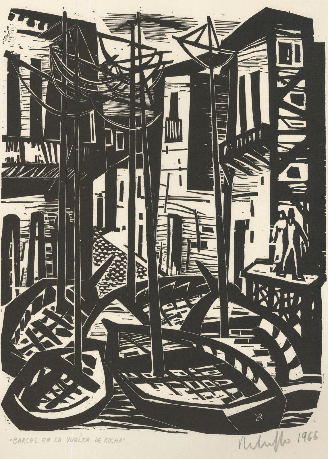 Victor Rebuffo (1903 1983) 1966 Woodcut, Barcas En La Vuelta De Rocha photo furniture
