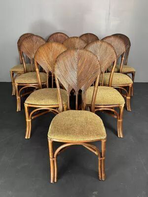 photo vinterior Set Of 10 Pencil Reed Rattan Bamboo Palm Leaf Dining Chairs, Vivai Del Sud