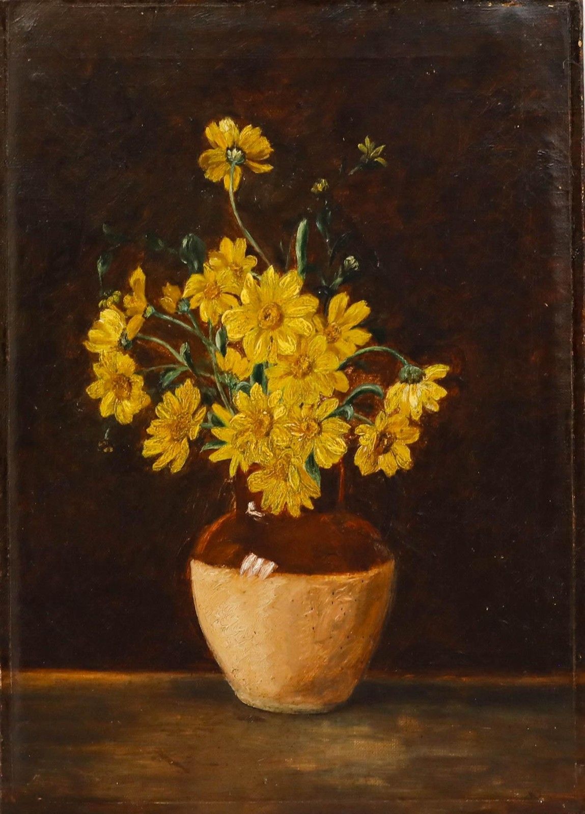 Early 20th Century Oil Still Life Of Yellow Flowers photo furniture