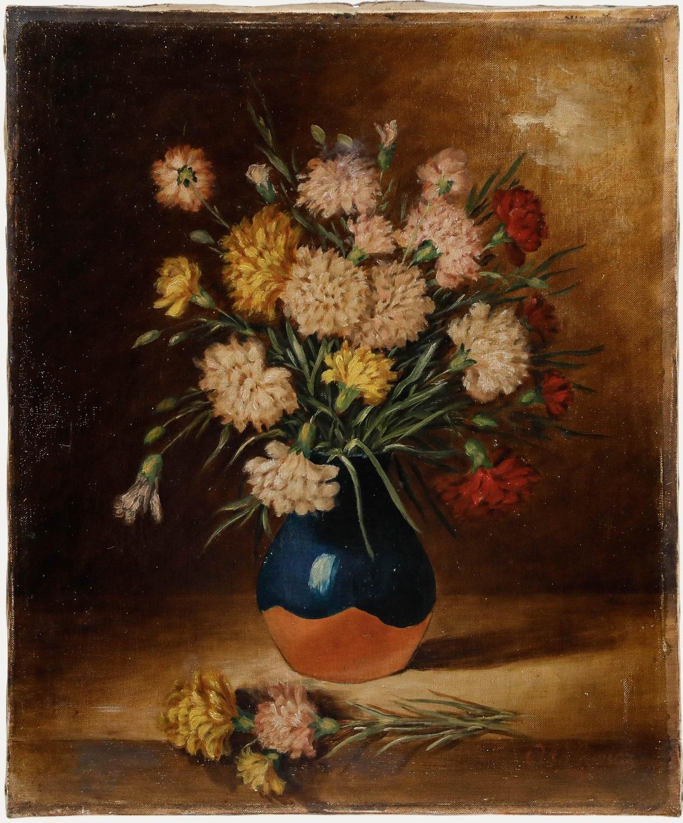 Nicolaï A. Okolowicz (Fl.1867 1928) Russian Oil, Bouquet Of Chrysanthemums