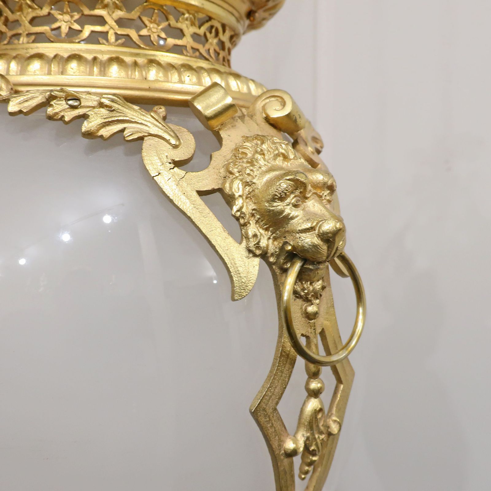Victorian Gilt Bronze & Opaline Glass Pendant Lantern By Perry & Co photo for sale