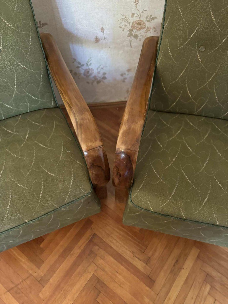 Art Deco Lounge Chairs With Curved Wooden Arms, 1930s, Set Of 2 photo vinterior