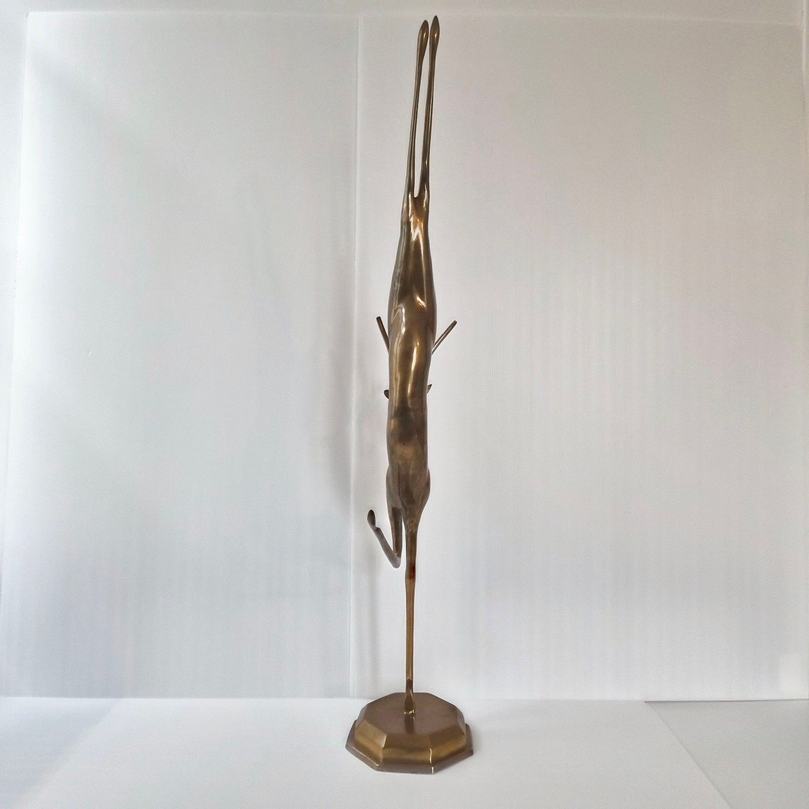 Vintage 1970s Gold Brass Sculpture Giant Deer Antelope Gazelle 103cm Tall photo vintage