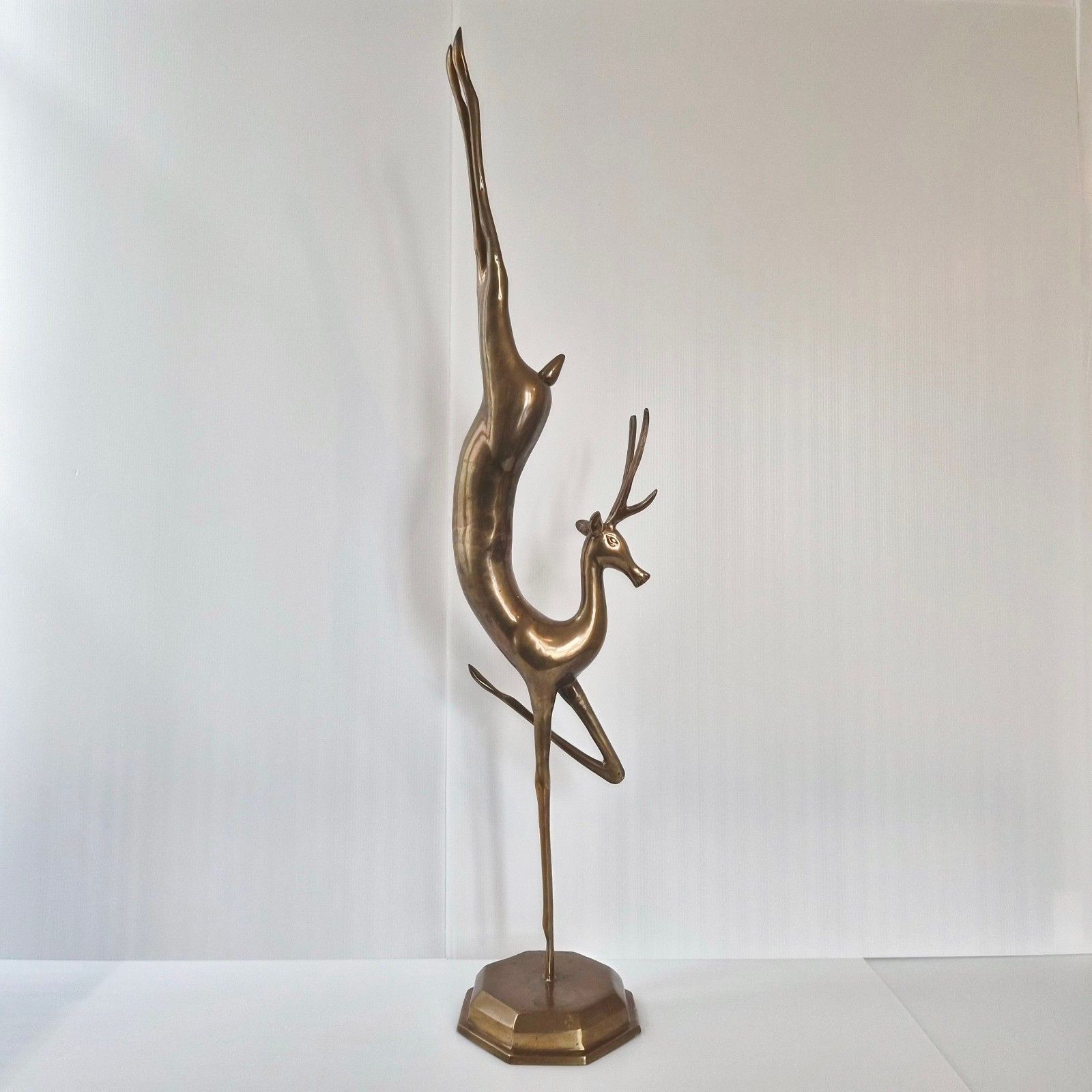 photo for sale Vintage 1970s Gold Brass Sculpture Giant Deer Antelope Gazelle 103cm Tall