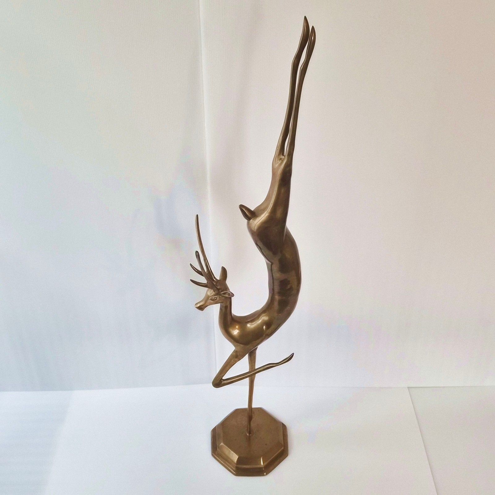 621.0 Vintage 1970s Gold Brass Sculpture Giant Deer Antelope Gazelle 103cm Tall photo