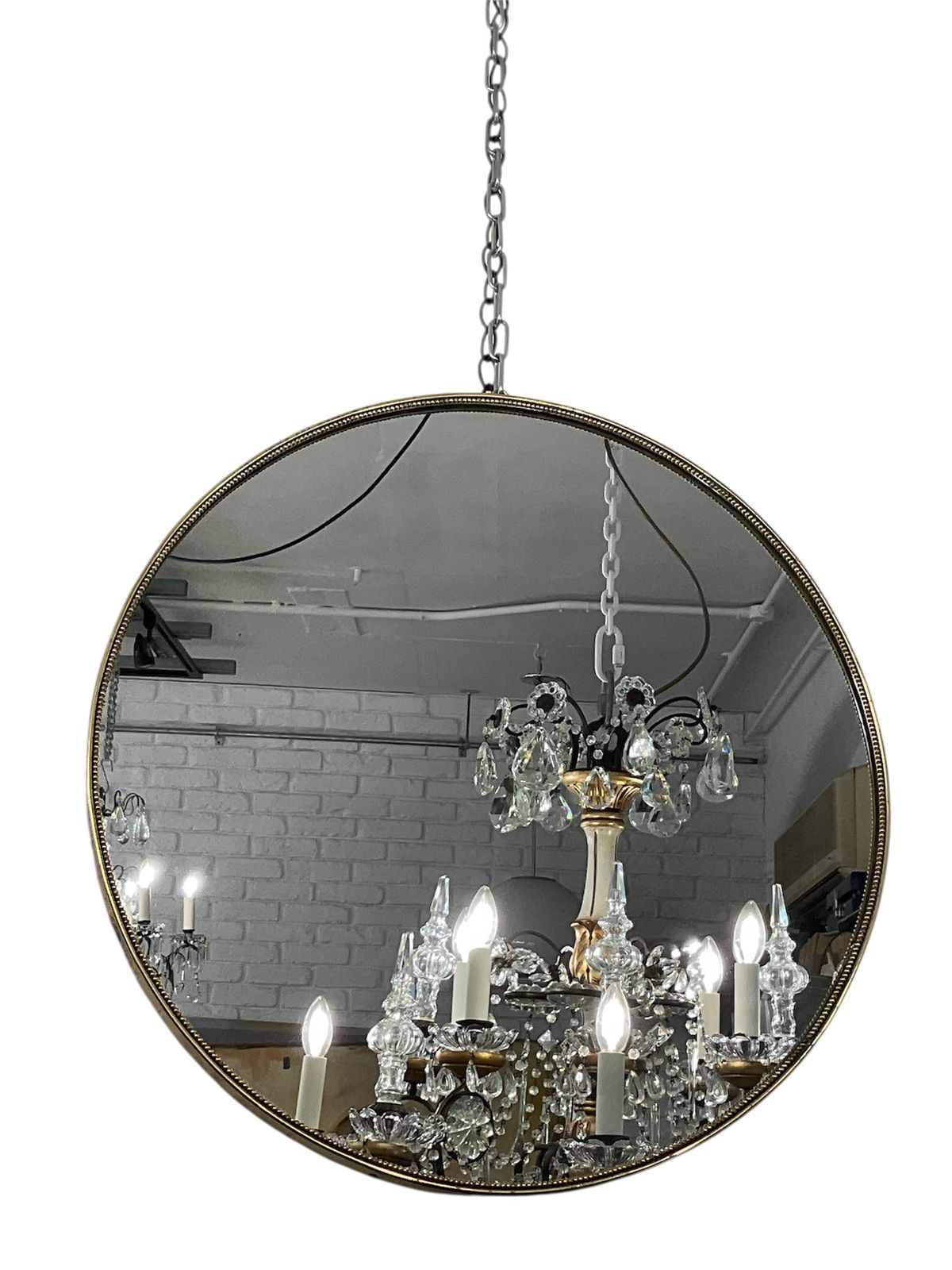 Italian Round Brass Frame 1950’s Mirror By Paolo Buffa
