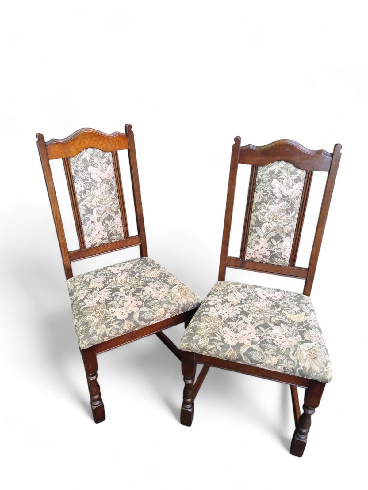 Vintage Old Charm Woodbros Oak Dining Chairs / Set Of 4 / Solid Oak Wooden Frames / Lovely Floral Design To Fabric photo Furniture