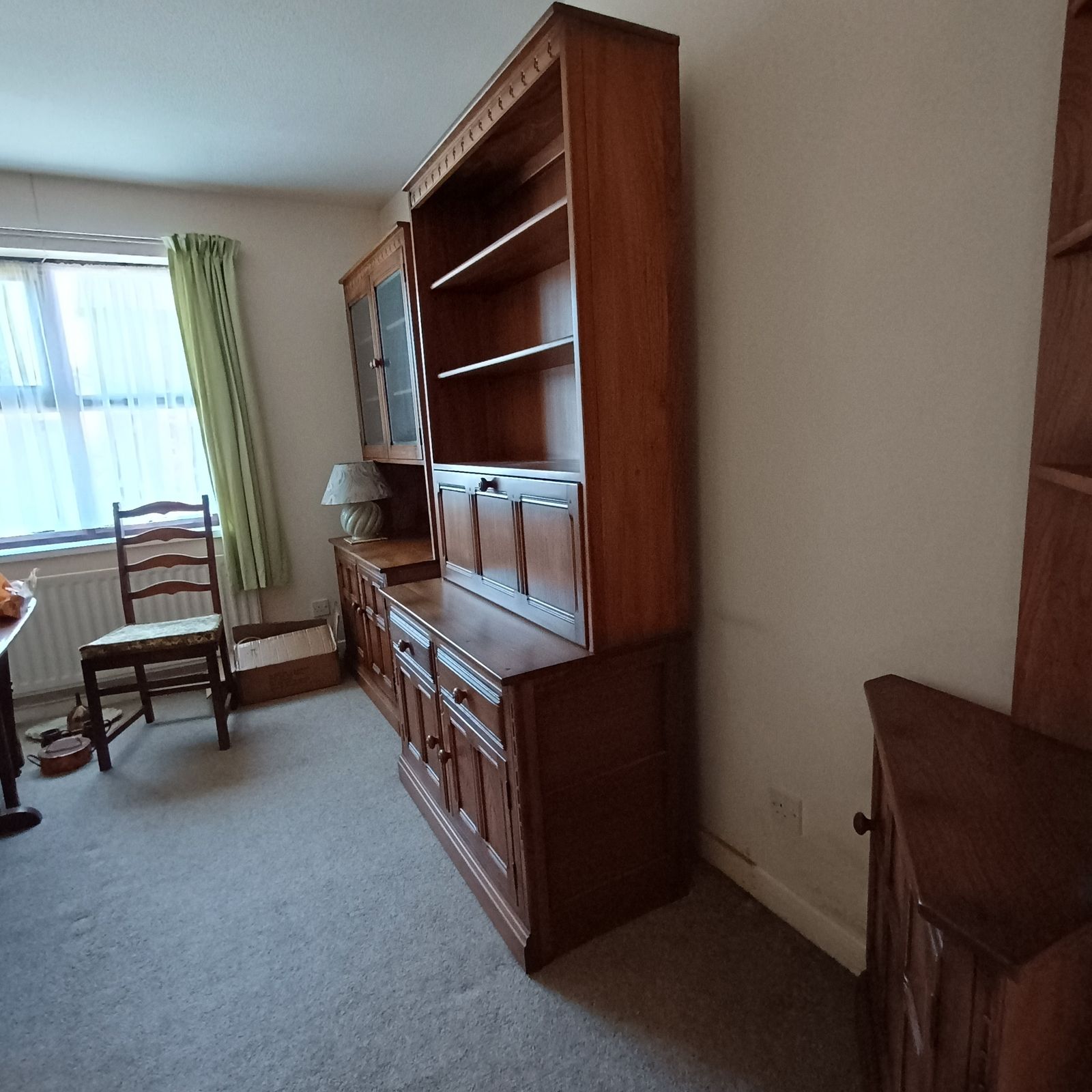 Ercol Old Colonial Cabinet With Mural Theme In Golden Dawn   Top Unit With Shelving And Drop Flap (584) And Base Unit (581) photo Furniture