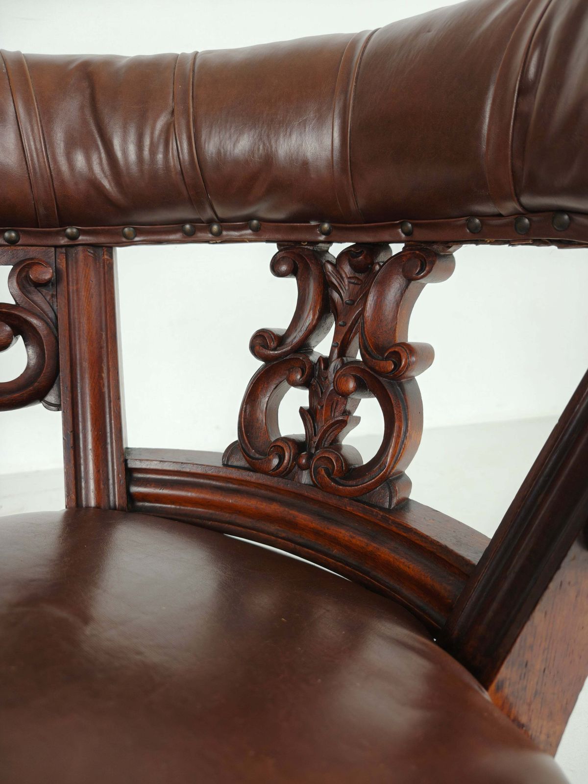 Antique Leather Armchair By Robson & Son – Carved Wood & Castors, Newcastle photo 760.0