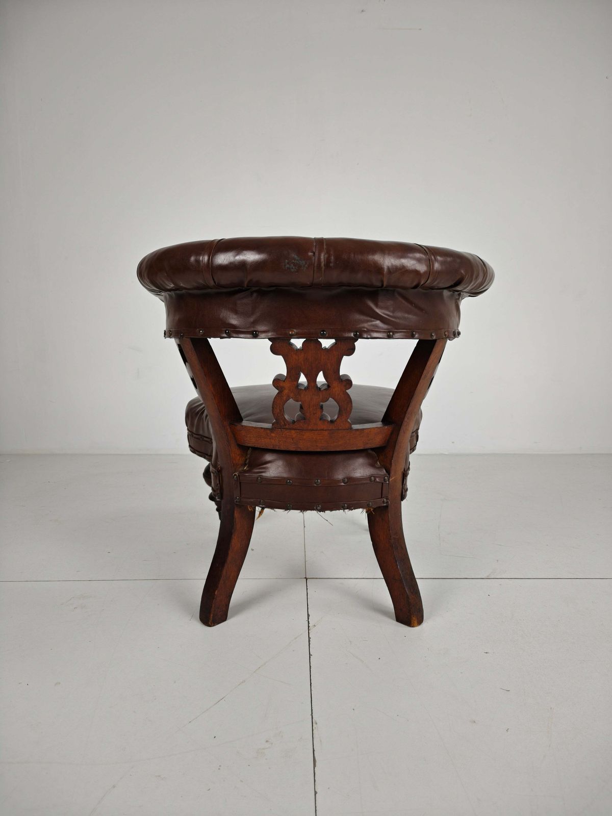 photo for sale Antique Leather Armchair By Robson & Son – Carved Wood & Castors, Newcastle