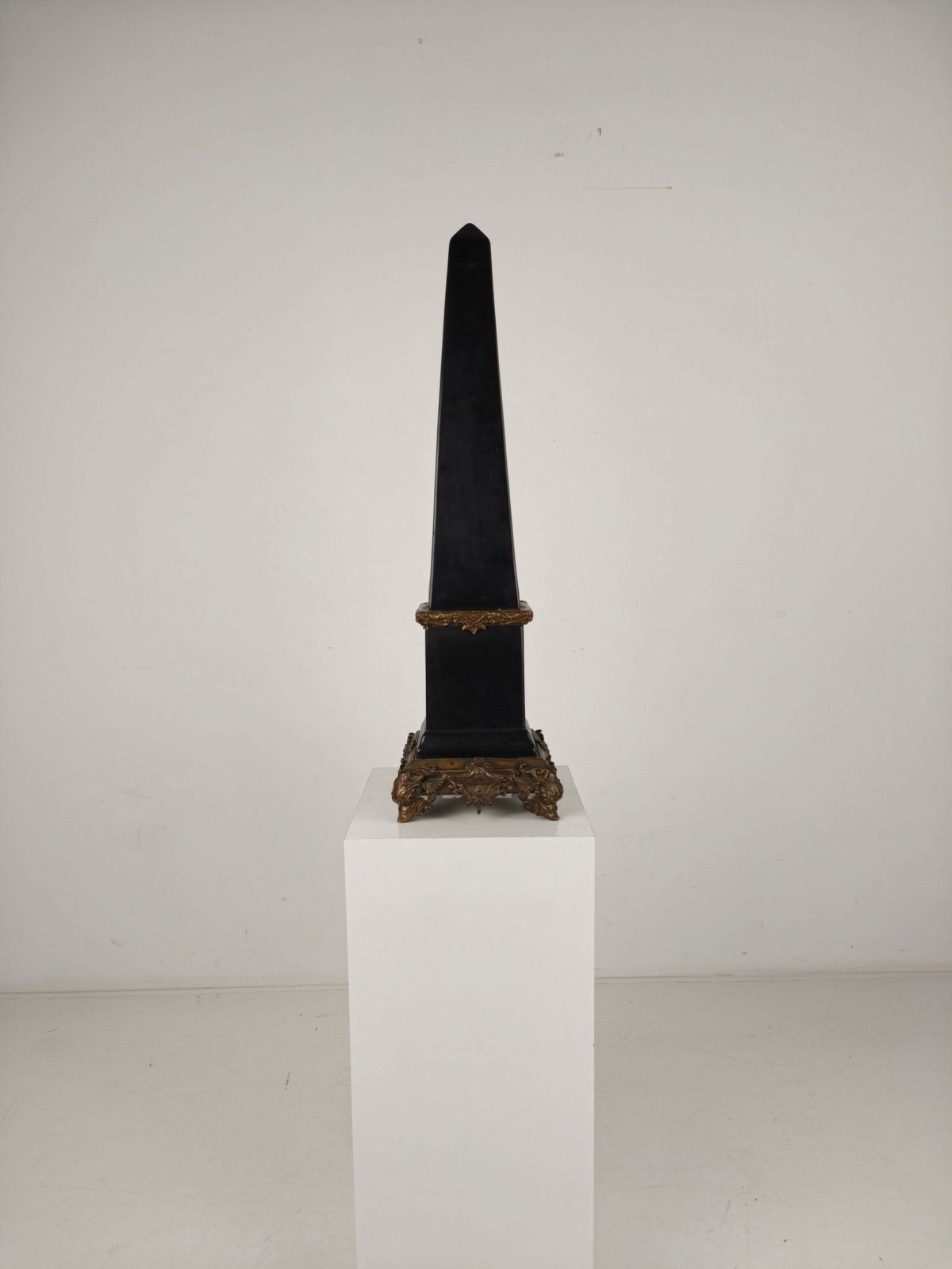 Black Porcelain Obelisk With Bronze Ornaments