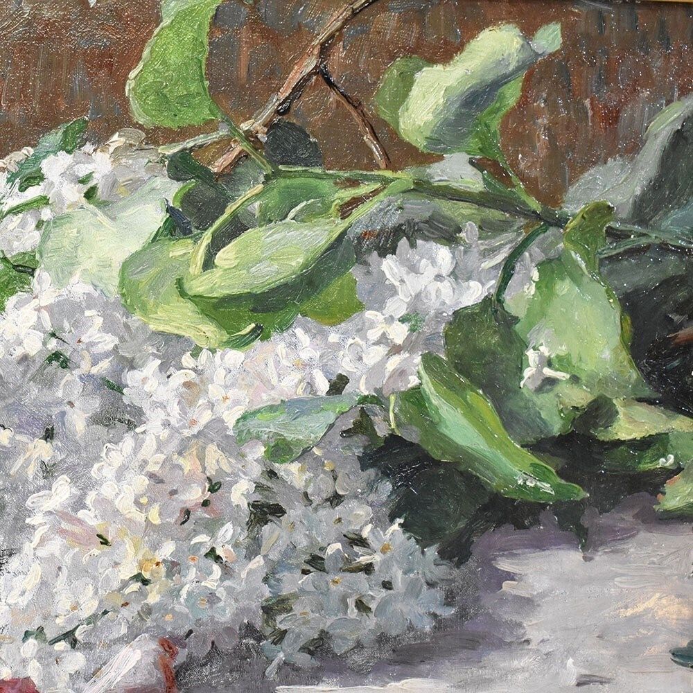 Art Nouveau Still Life Painting, Flowers Painting, Roses And Lilacs, Oil On Canvas, Antique Painting, XX. (Qf627) photo Art