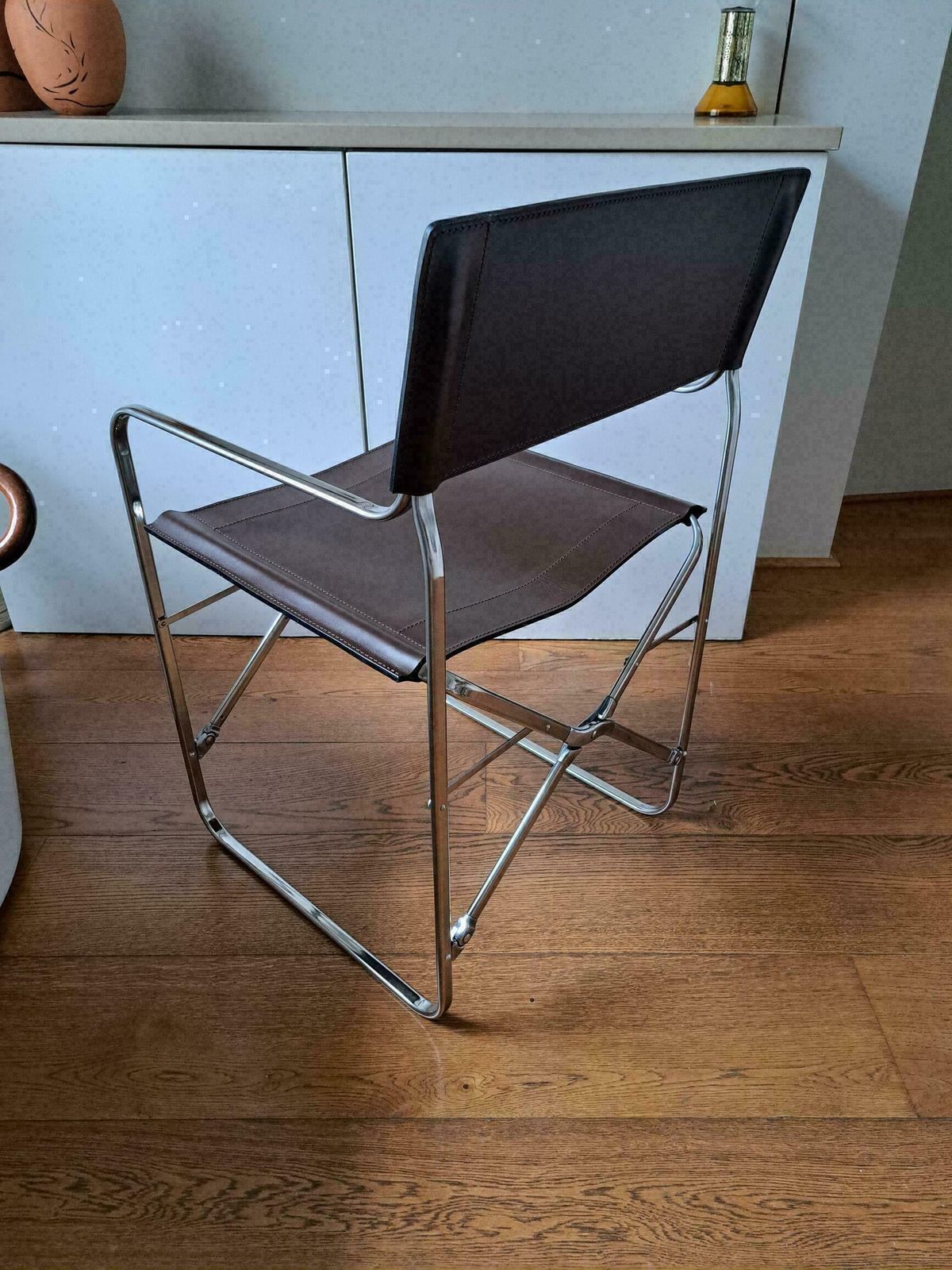 Zanotta "April" Leather Folding Chairs, Designed By Gae Aulenti In 1964 , Italian Directors/Dining. Only 2 Chairs Now Available. photo vinterior